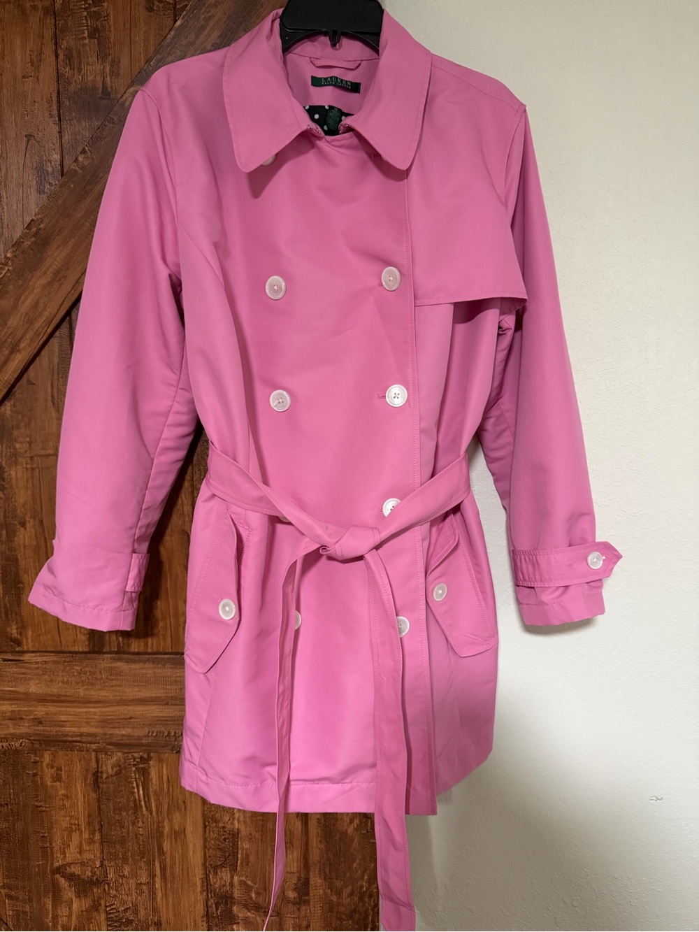 Lauren Ralph Lauren Women Double Breasted Belted Pink Trench Coat Size 1X